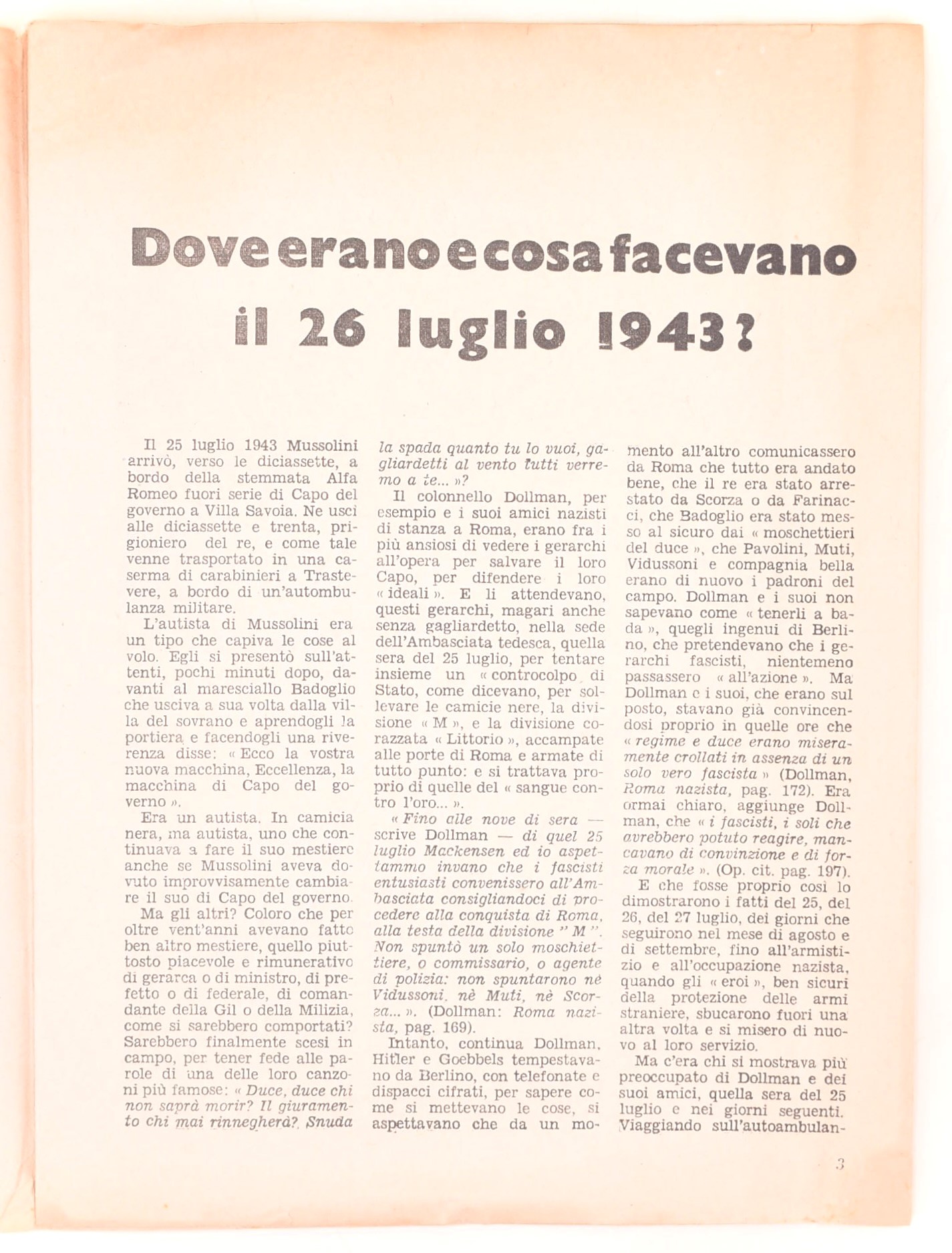 Opuscolo illustrato, Dove erano il 26 luglio? e Il Messaggero sulla liberazione di Roma, 1944-195...