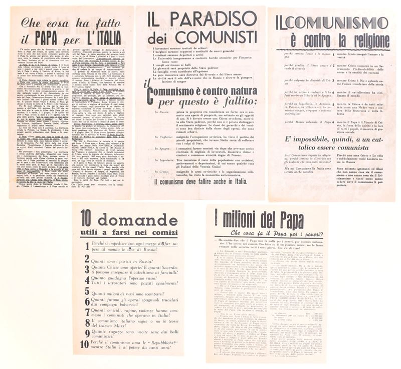 Volantini di propaganda cattolica e anticomunista, Italia del secondo dopoguerra
