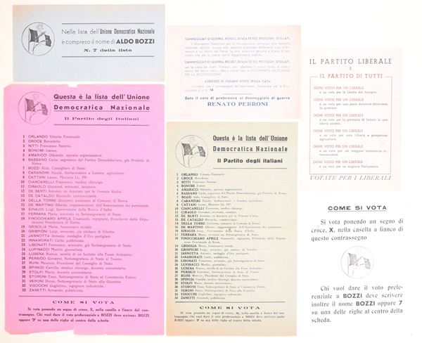 Propaganda elettorale liberale e moderata per la Costituente, Italia, 1946  - Auction Time Auction - The Age of Propaganda: Posters, Flyers, Political Documents, and Archival Ephemera - Casa d'Aste Arcadia