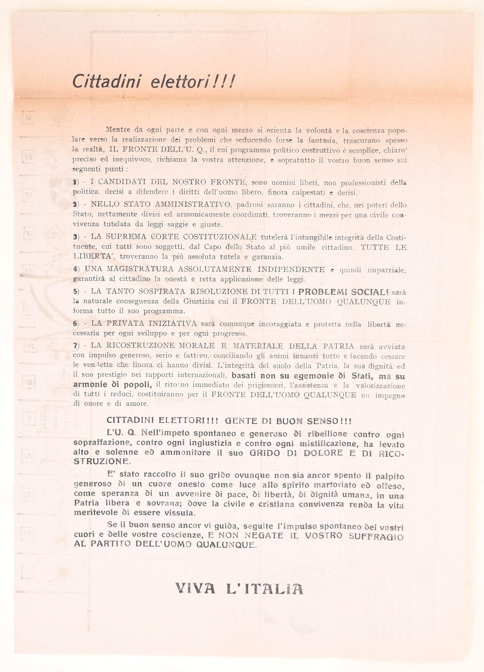 Fronte dell’Uomo Qualunque, Fronte dell’Uomo Qualunque: tre stampati propagandistici, 1946 circa