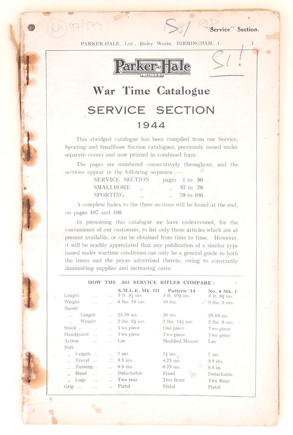 Parker-Hale Limited. War Time Catalogue. Service Section 1944