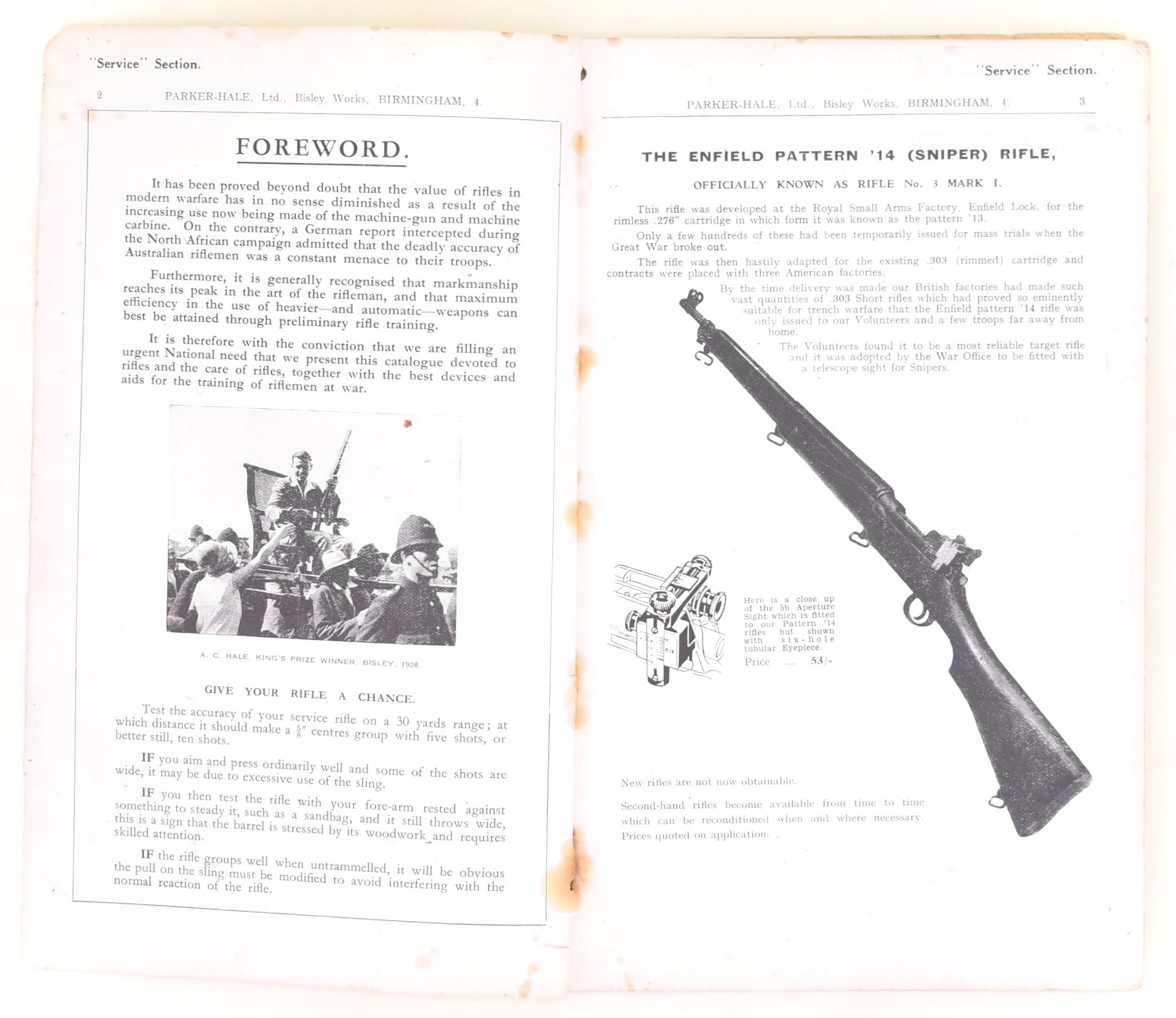 Parker-Hale Limited, War Time Catalogue. Service Section 1944