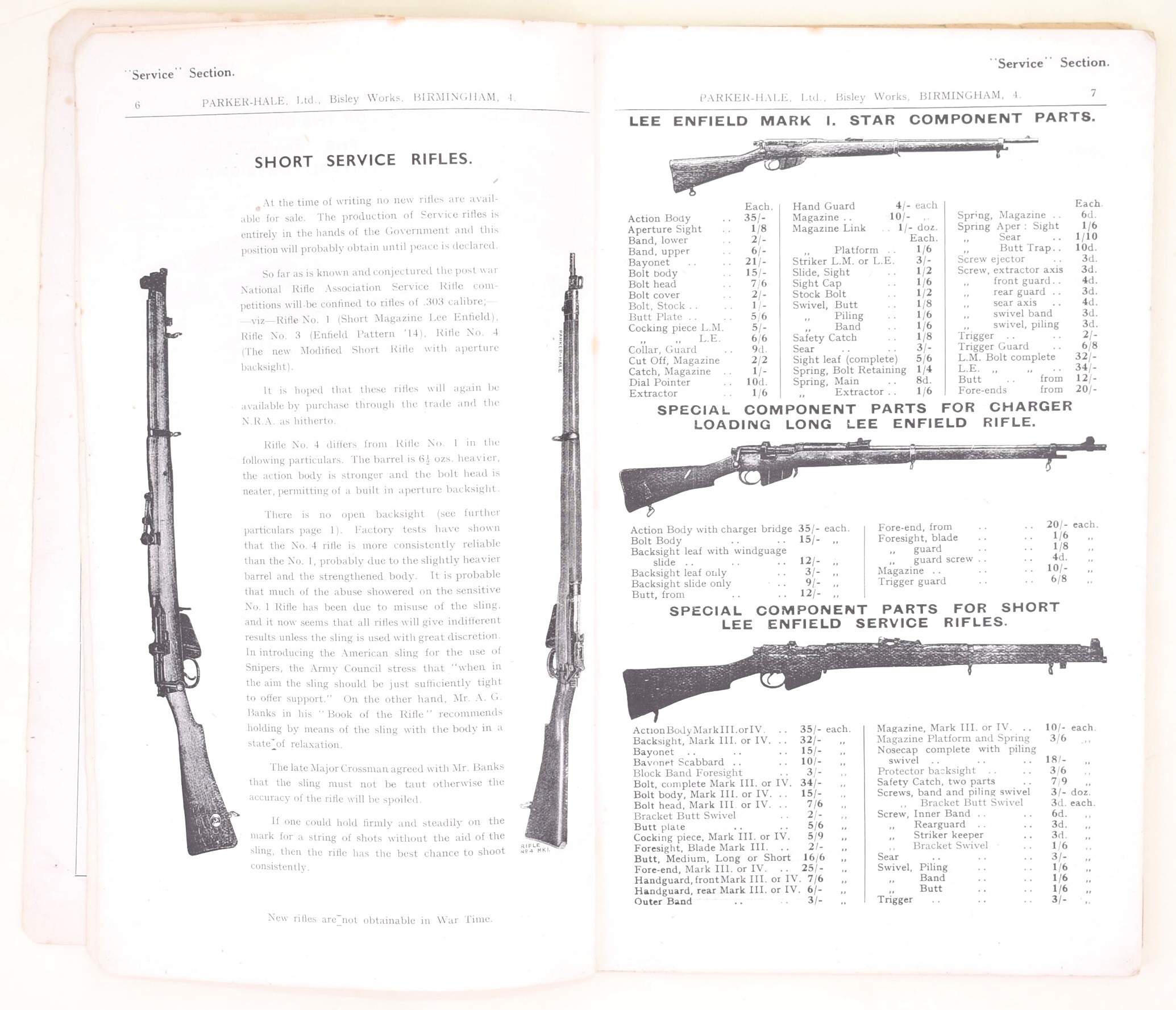 Parker-Hale Limited, War Time Catalogue. Service Section 1944