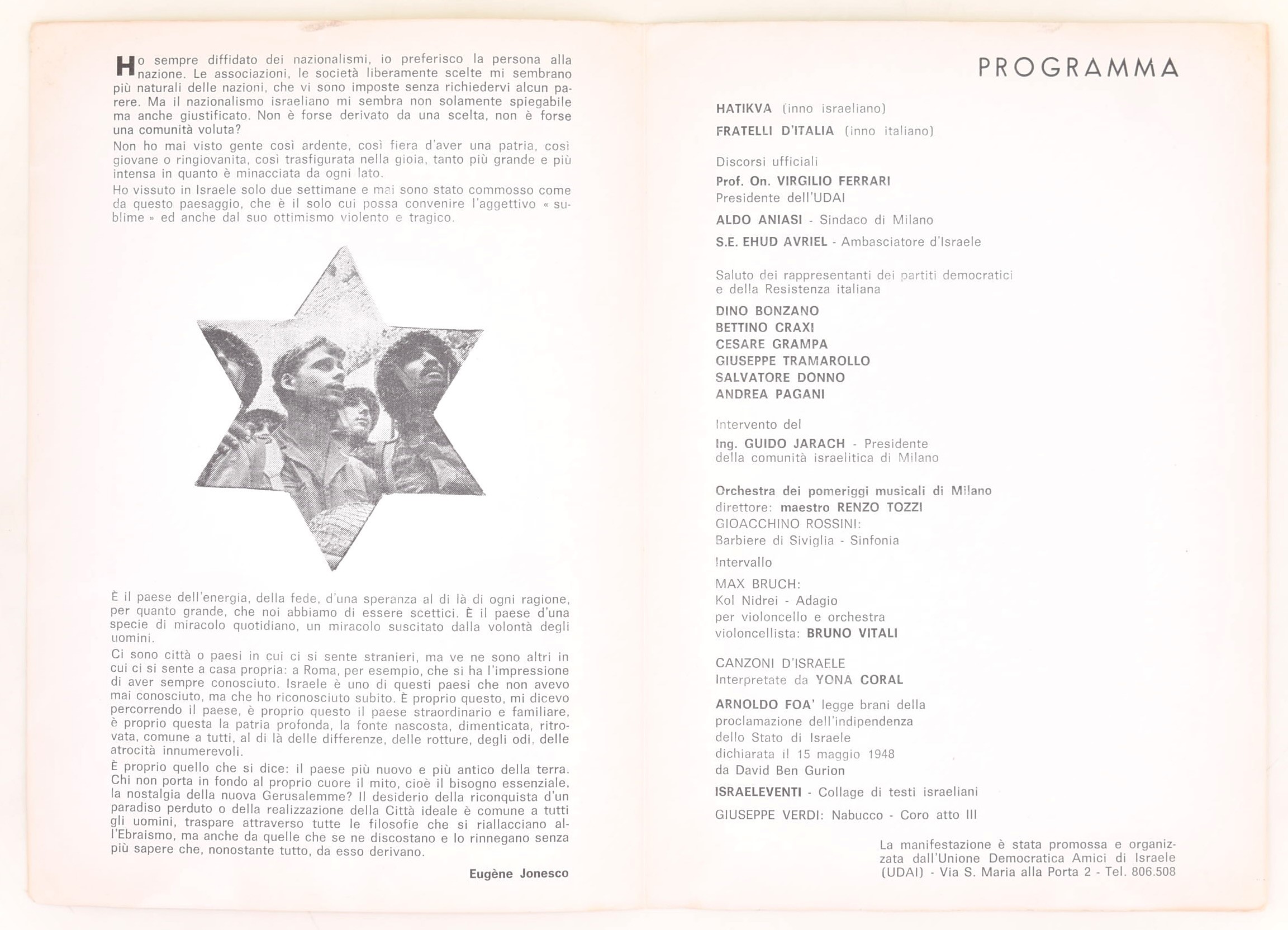 XX Anniversario della Proclamazione dell’indipendenza dello Stato d’Israele, Milano (Teatro Liric...