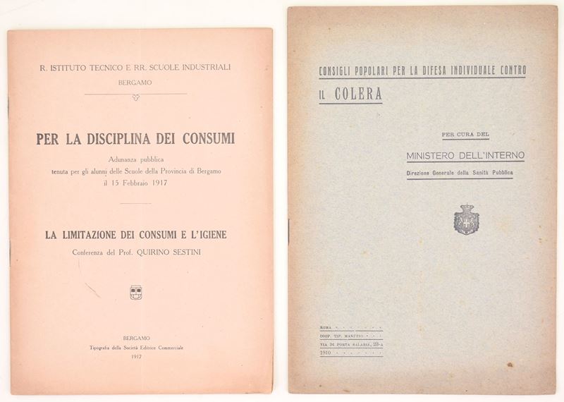 Igiene pubblica, colera e disciplina dei consumi in Italia (due opuscoli), 1910-1917