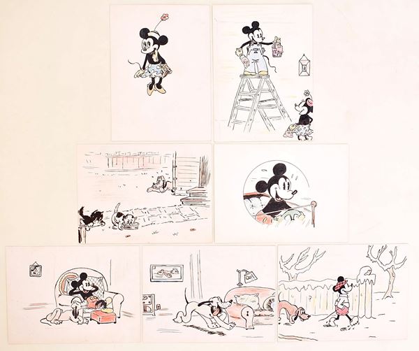 Disegni vintage con personaggi Disney, anni ’40/’50 circa  - Auction Time Auction - The Age of Propaganda: Posters, Flyers, Political Documents, and Archival Ephemera - Casa d'Aste Arcadia