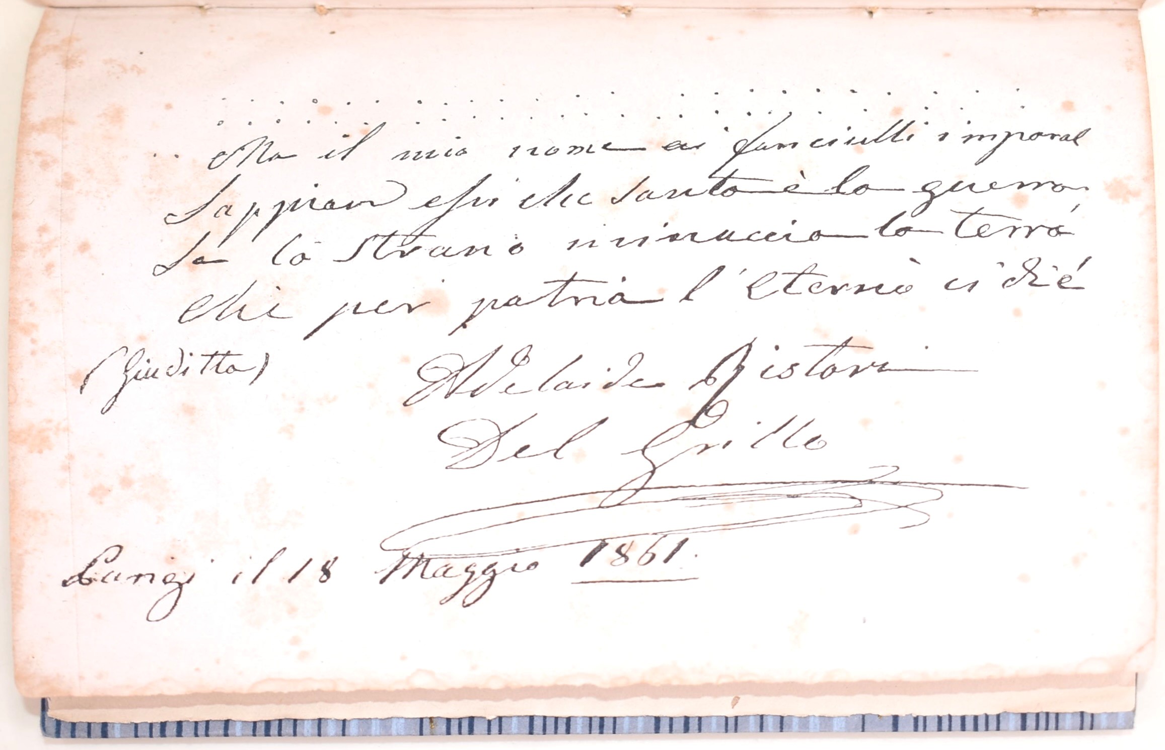 Adelaide Ristori, Le figures du temps, dedica autografa, 1861