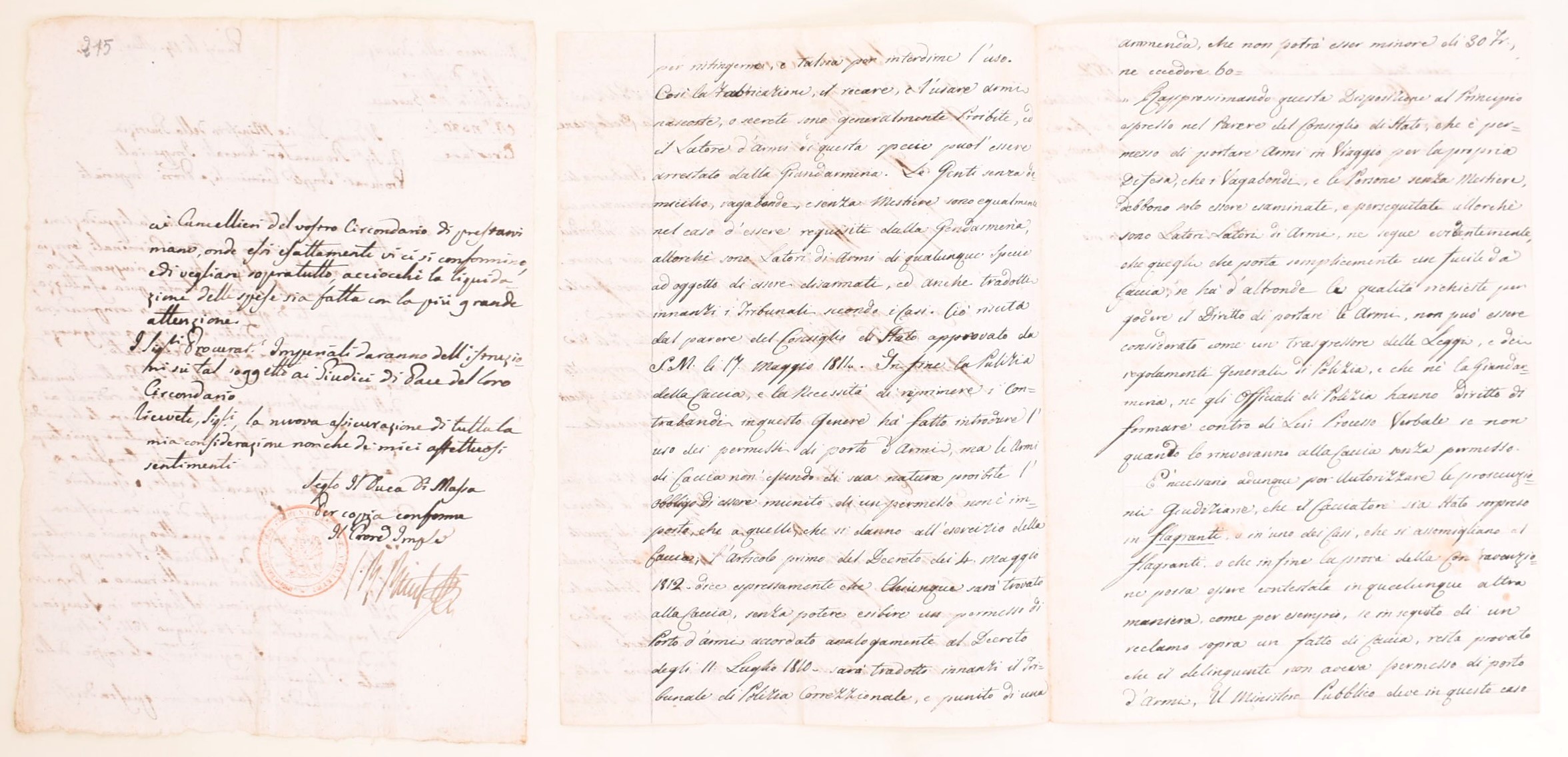 XIX secolo, Due lettere manoscritte indirizzate ai Ministri della Polizia Generale e della Giusti...