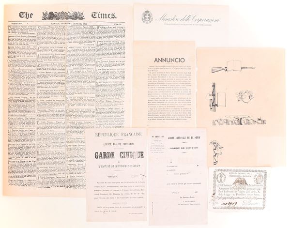 Documenti storici, facsimili e stampati politici tra Rivoluzione francese, età napoleonica, Waterloo, fascismo e Seconda guerra mondiale