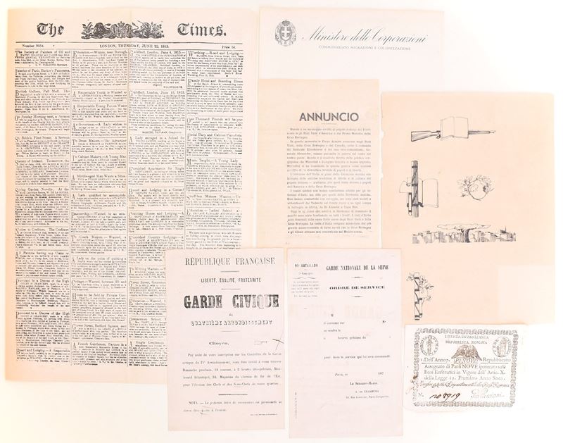Documenti storici e stampati politici, facsimili e carte collezionabili (fine XVIII–XX secolo)