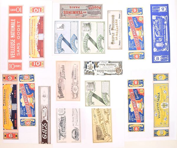 Etichette francesi per candele, bougies e veilleuses, fine XIX - inizi XX secolo
