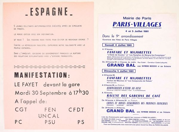 Manifesti francesi: Paris-Villages e manifestazione antifranchista, 1975-1981