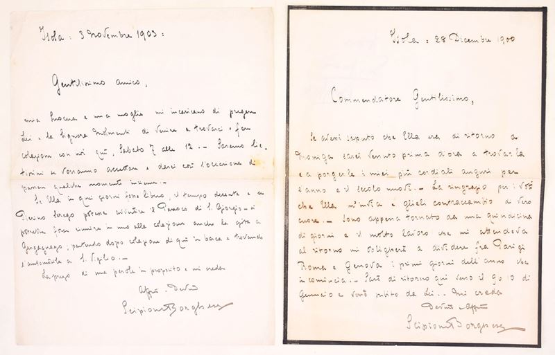 Scipione Borghese, Due lettere autografe firmate (Isola, 28 dicembre 1900; 3 novembre 1903)