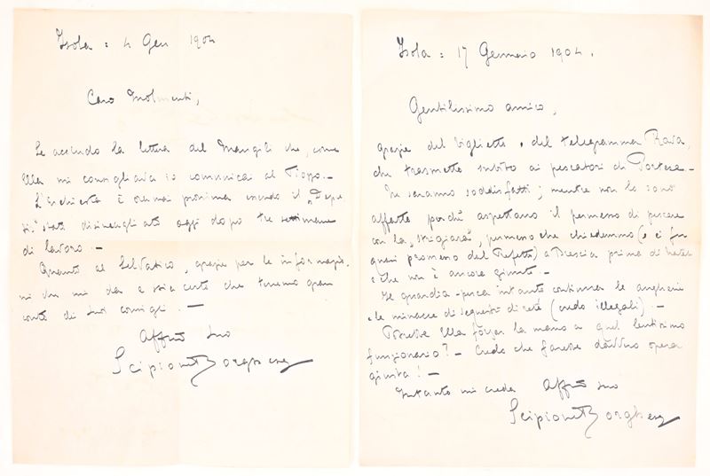 Scipione Borghese, Lettere autografe firmate (Isola, gennaio 1904) su carta