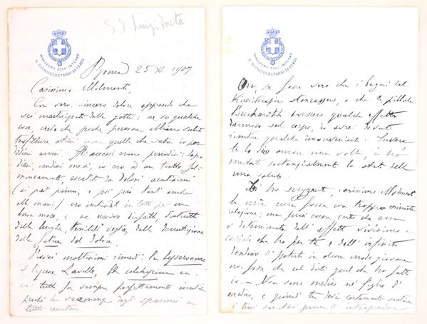 Lettera autografa firmata di Luigi Facta a Pompeo Gherardo Molmenti, 1907