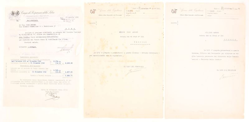 Documenti dattiloscritti, Amedeo Izzo, Tripoli (1928-VI/1928-VII e 1950), carte amministrative