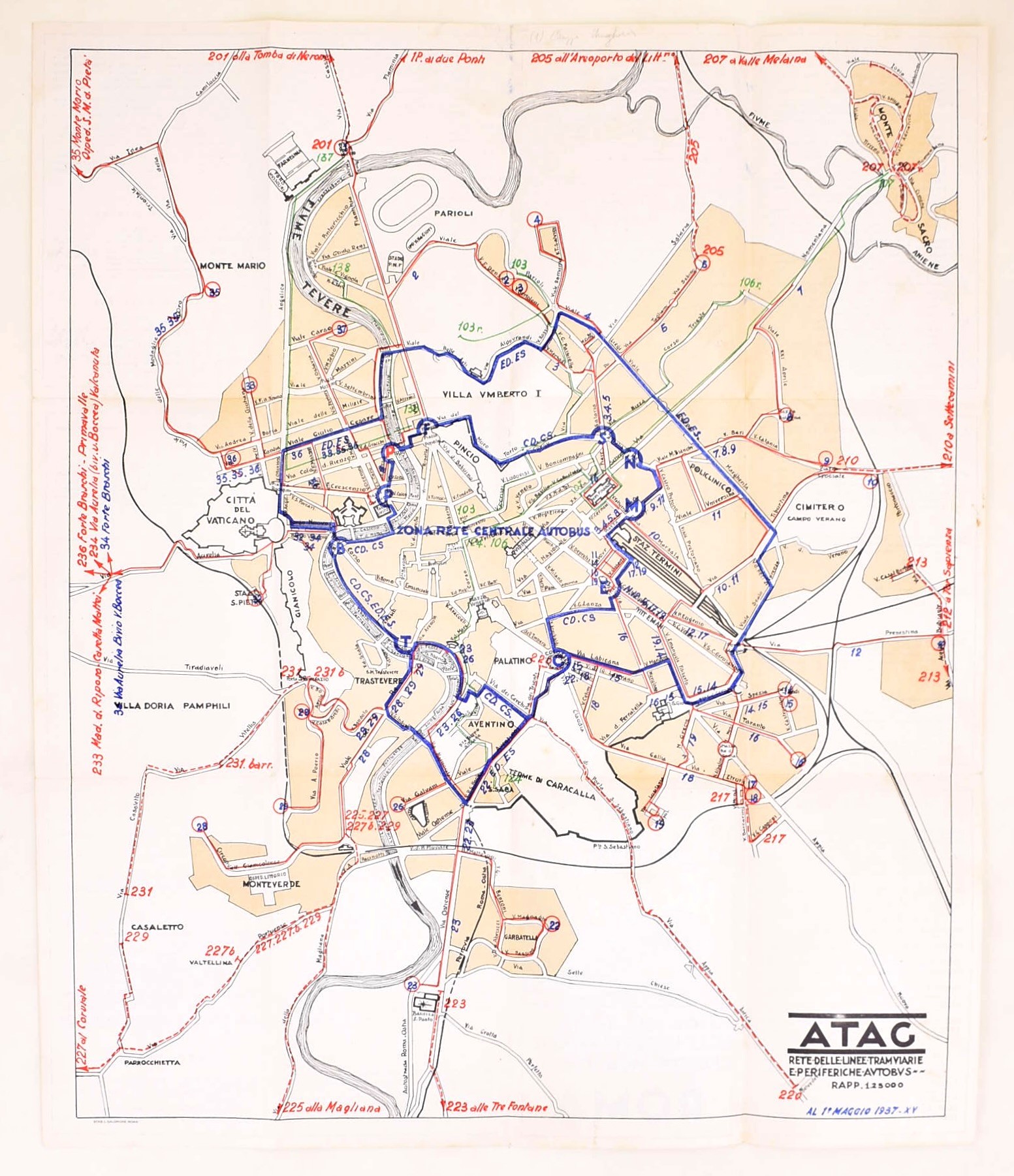 ATAG, Piante schematiche delle linee in esercizio, Roma, maggio 1937-XV