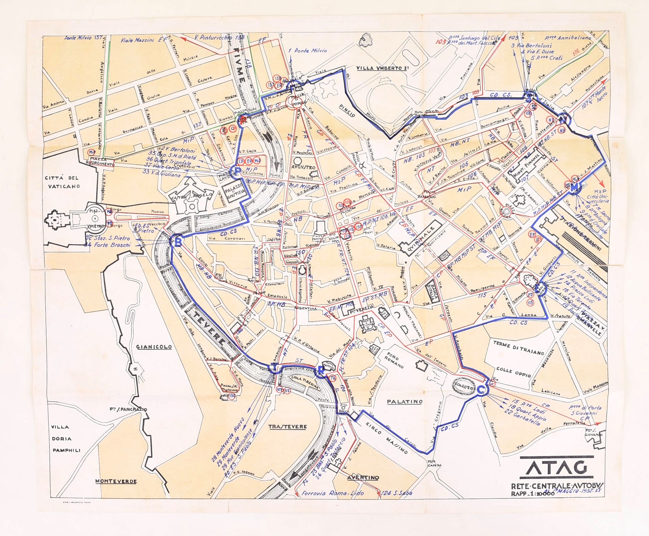 ATAG, Piante schematiche delle linee in esercizio, Roma, maggio 1937-XV