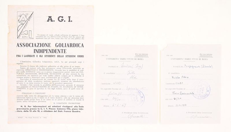 Associazione Goliardica Indipendente (A.G.I.), Volantino goliardico per lo Studium Urbis, 1947 ca...