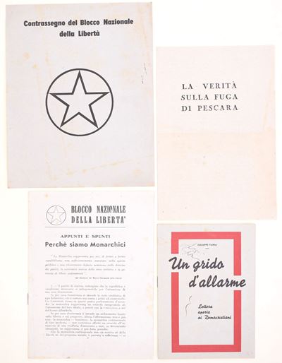 Materiali monarchici e politici, opuscoli e contrassegni di propaganda (ca. 1946)