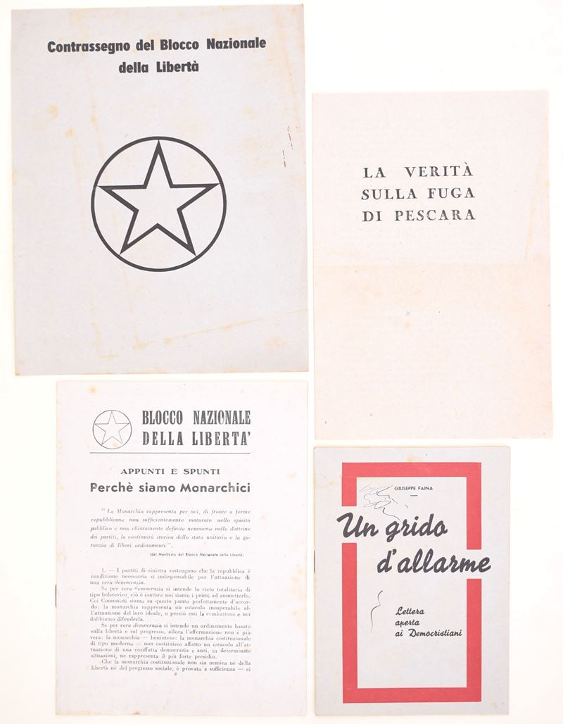 Materiali monarchici e politici, opuscoli e contrassegni di propaganda (ca. 1946)