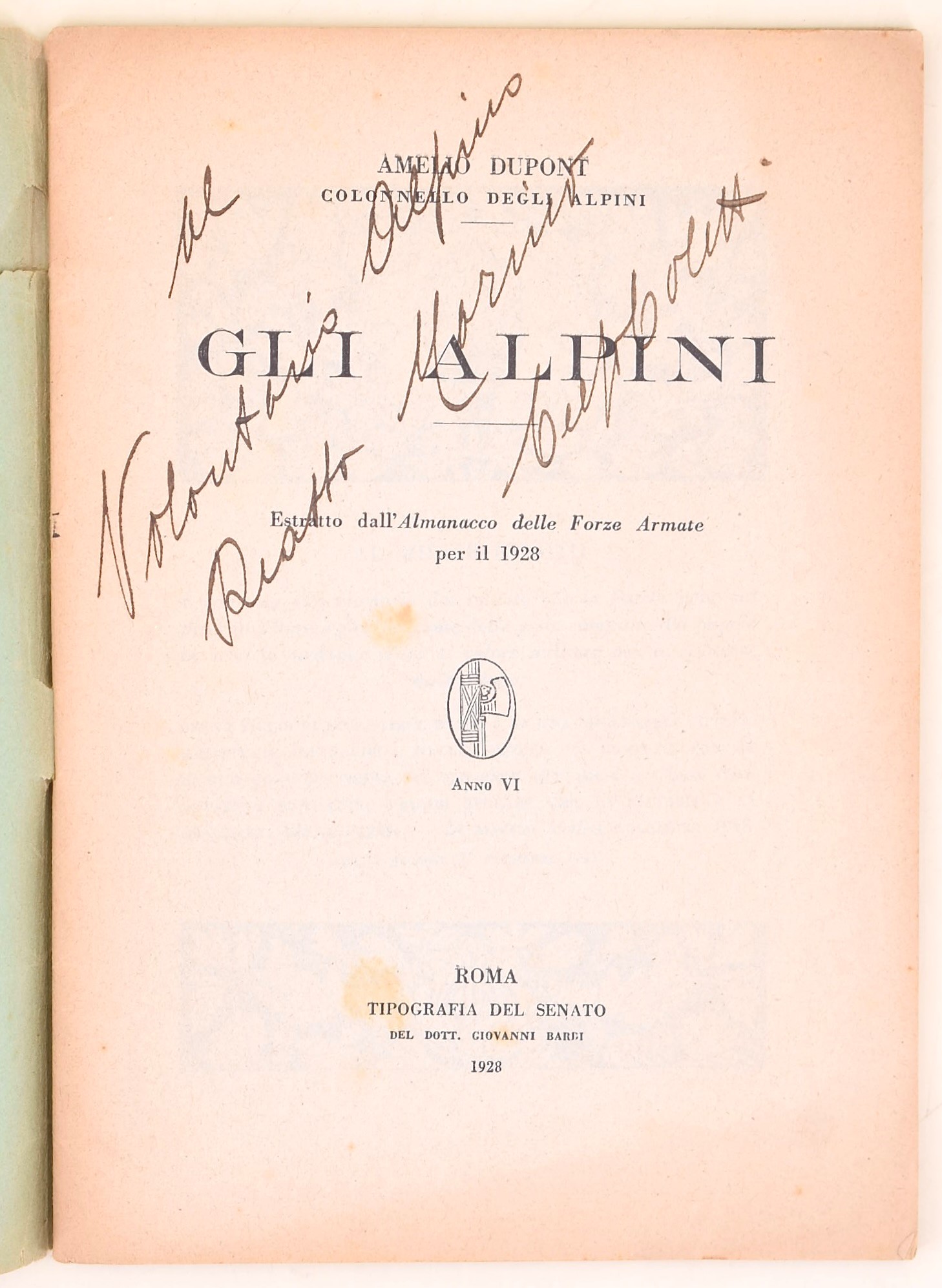 Dupont, Amelio, Le tradizioni del valore militare degli Alpini. Estratto dall’Almanacco delle For...