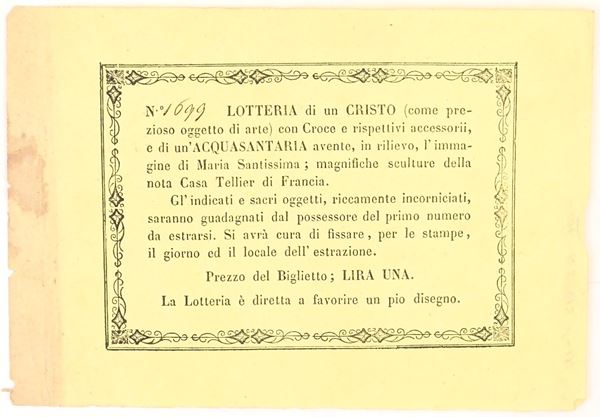 Biglietto di lotteria religiosa  - Auction Time Auction - The Age of Propaganda: Posters, Flyers, Political Documents, and Archival Ephemera - Casa d'Aste Arcadia