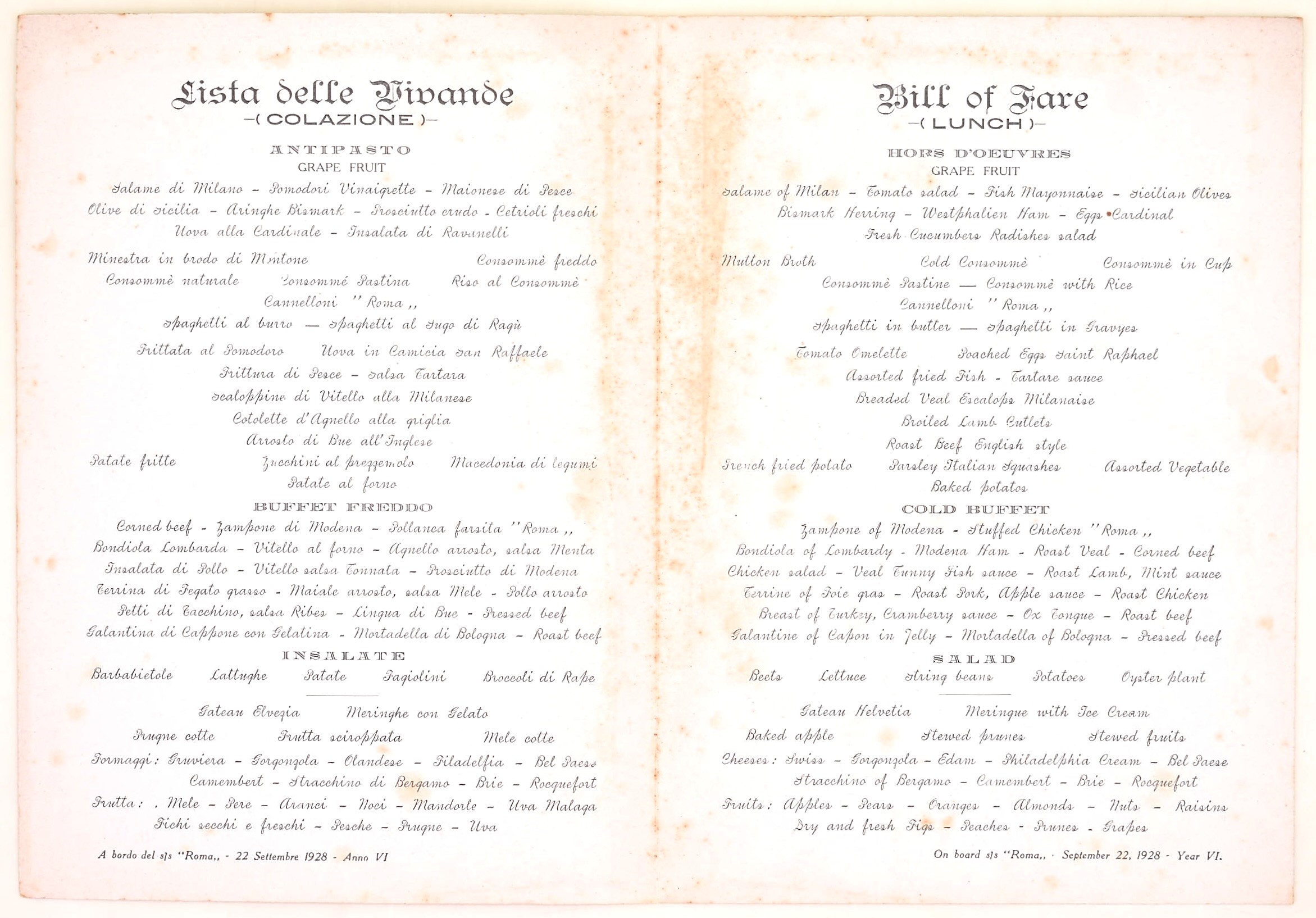 Istituto Italiano d’Arti Grafiche, Menù di bordo del transatlantico “Roma”, N.G.I., settembre 192...