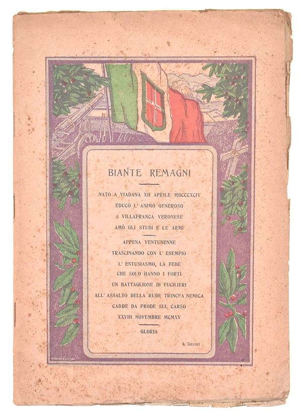 Biante Remagni, opuscolo commemorativo patriottico della Grande Guerra, 1915 ca.