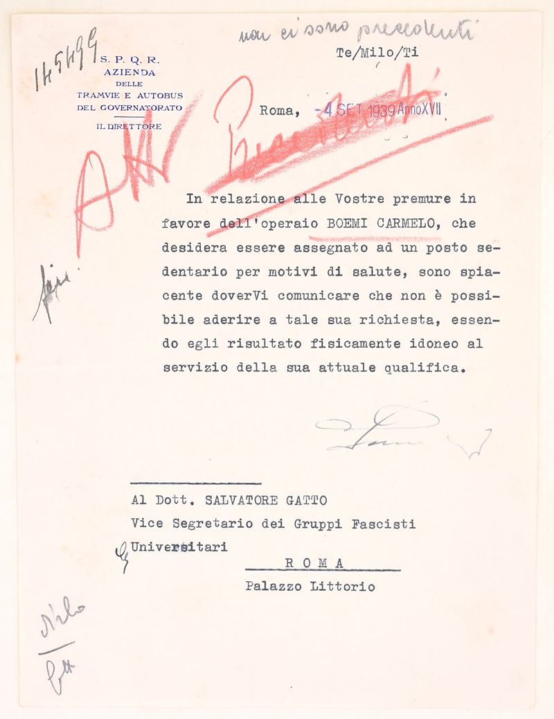 Azienda delle Tranvie e Autobus del Governatorato (S.P.Q.R.), Lettera al Dott. Salvatore Gatto, 4...