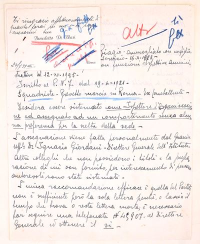 Benedetto Di Blasi, Biglietto manoscritto con appunto biografico e richiesta di internamento nel ...