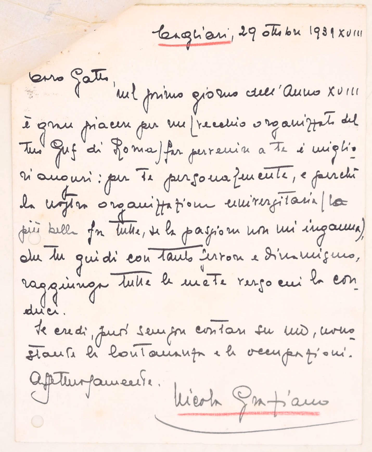 Salvatore Gatto e Nicola Graziano, Corrispondenza epistolare Roma–Cagliari (1939, XVIII-XIX secol...