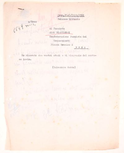 Salvatore Gatto e Aldo Fiaccatori, Corrispondenza dattiloscritta e manoscritta (1939, XVII)