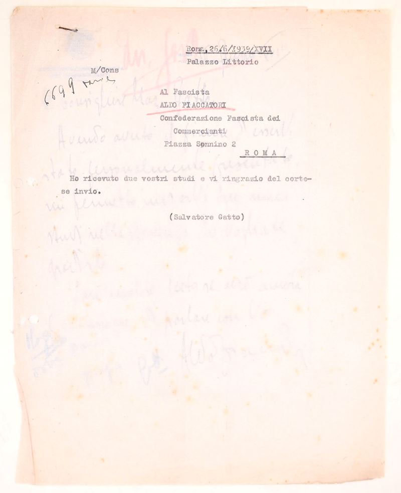 Salvatore Gatto e Aldo Fiaccatori, Corrispondenza dattiloscritta e manoscritta (1939, XVII)