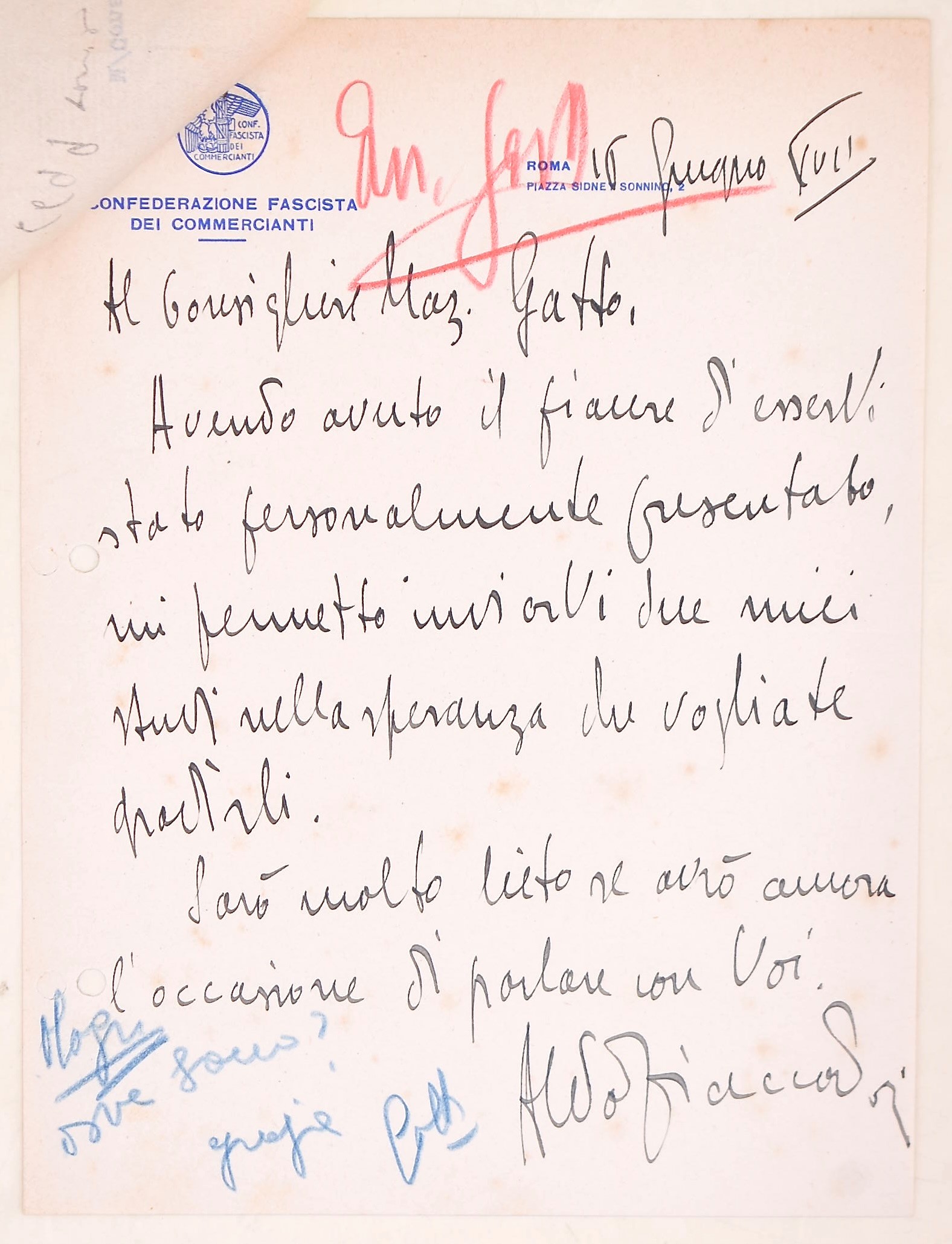 Salvatore Gatto e Aldo Fiaccatori, Corrispondenza dattiloscritta e manoscritta (1939, XVII)
