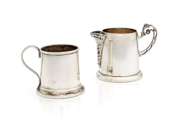 Lattiera piccola e tankard in argento 800/000