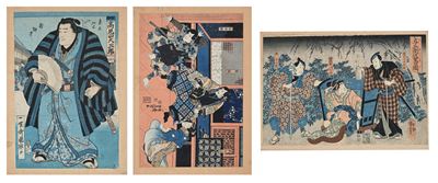 Utagawa Kuniteru II (attribuito), Serie di xilografie a colori (ukiyo-e) del periodo Edo, seconda...