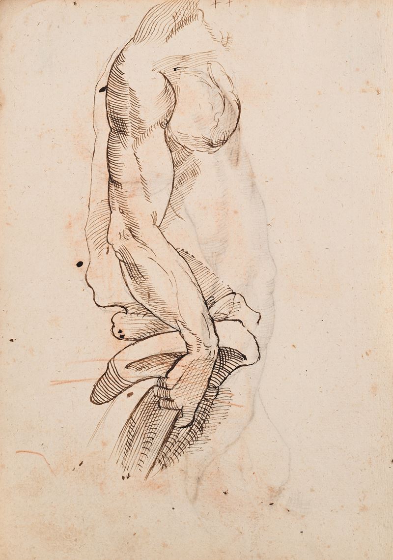 Scuola Neoclassica Italiana - Studio di braccio con panneggio (recto) e studio di braccio (verso)...