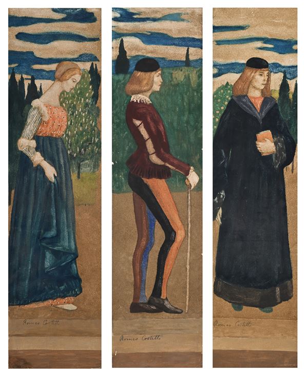 Romeo Costetti - Tre studi di figure con vesti rinascimentali