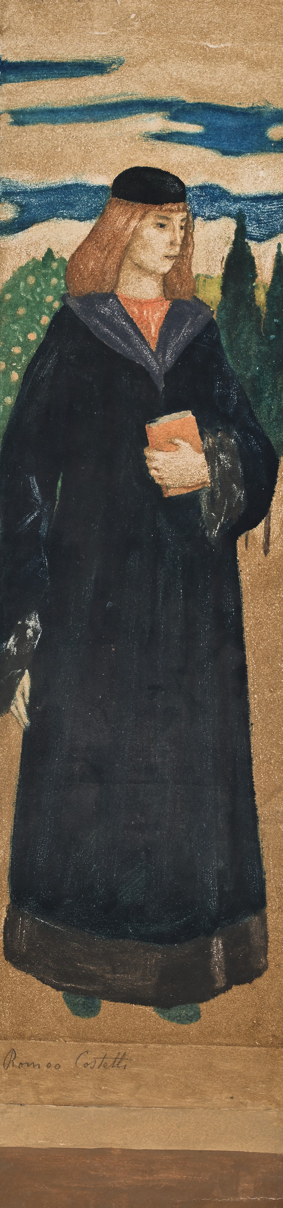 Romeo Costetti - Tre studi di figure con vesti rinascimentali, pastelli su carta