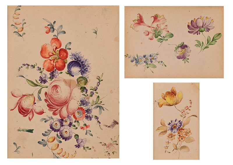 Adele Rothpletz - Tre studi di fiori, acquarello su carta