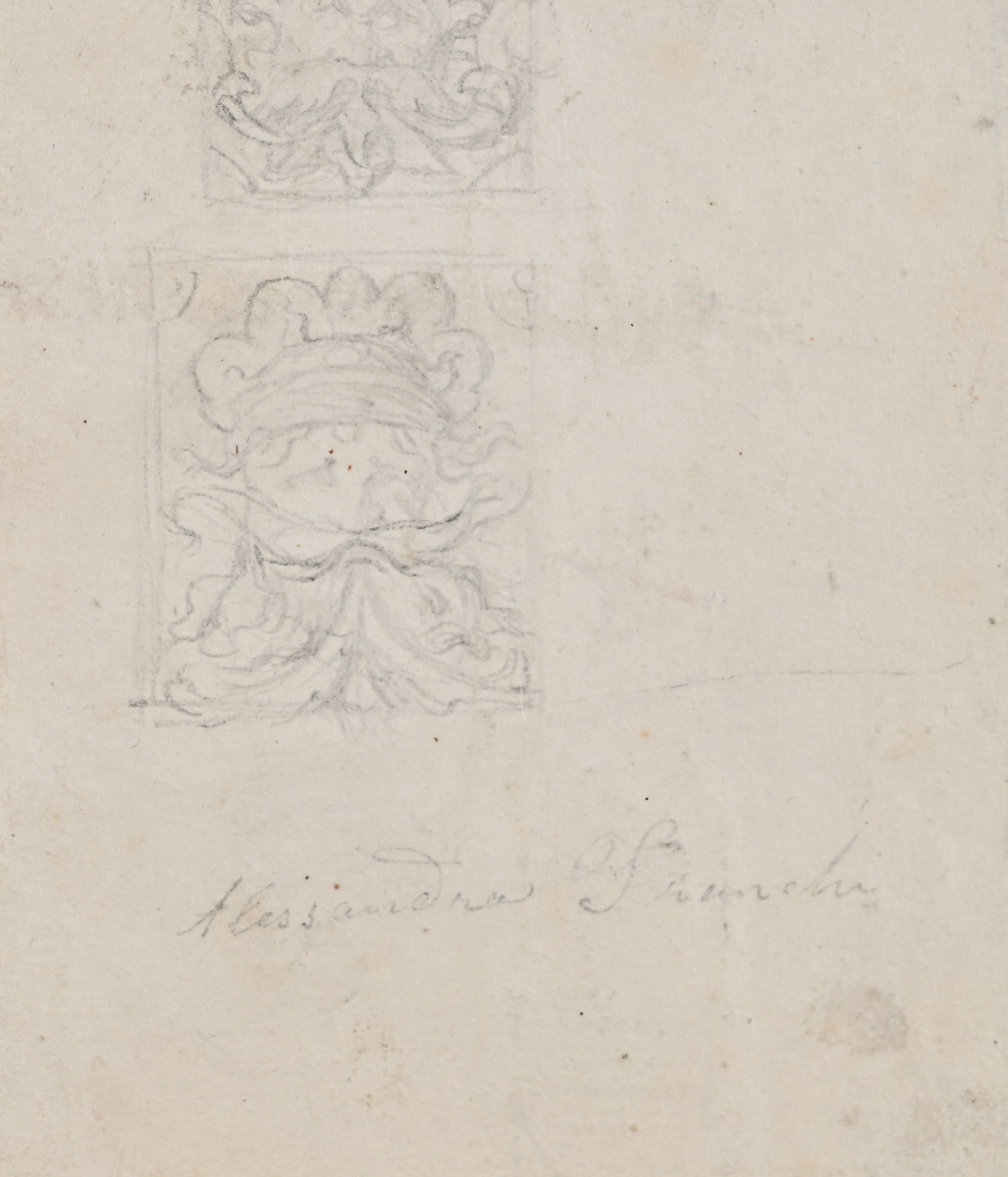 Alessandro Franchi - Studio di testa barbuta. Recto: studio di testa - Verso: studio ornamentale,...