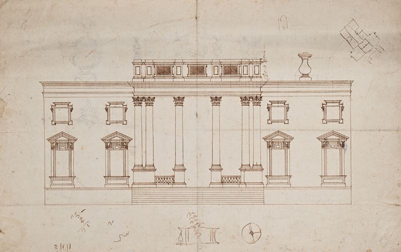 Scuola Italiana del XVIII Secolo - Studio di villa, china su carta