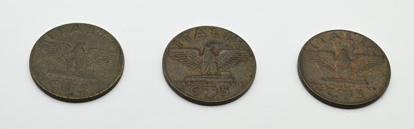 Lotto 3 monete da 5 centesimi 1943 Aquila Vittorio Emanuele III Regno d'Italia