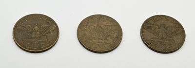Regno d'Italia, lotto di tre monete da 5 centesimi 1943 “Aquila” con Vittorio Emanuele III