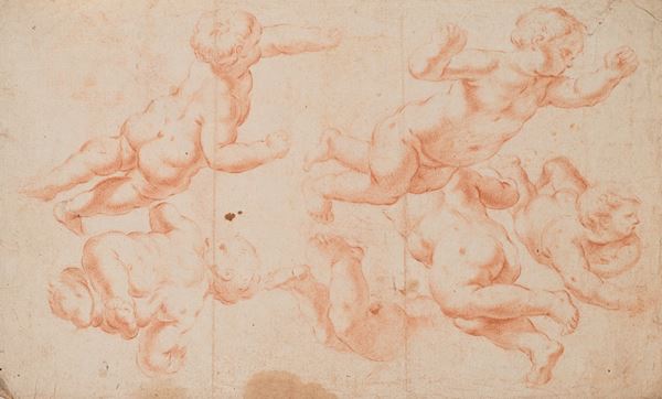 Scuola romana del XVII/XVIII secolo - Recto: Sei putti in volo - Verso: Quattro putti