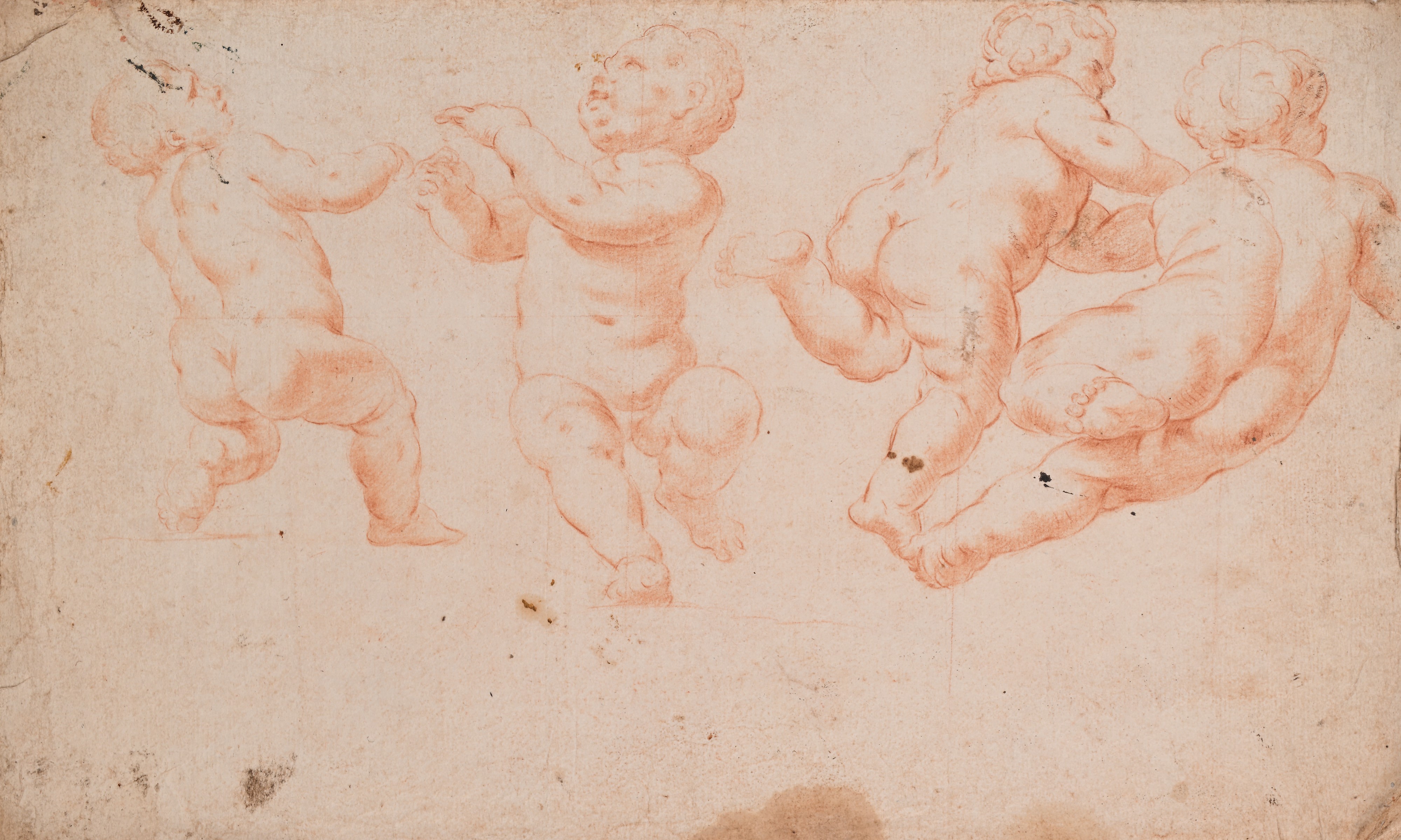 Scuola Romana del XVII/XVIII Secolo - Studio con sei putti in volo e quattro putti (recto/verso)