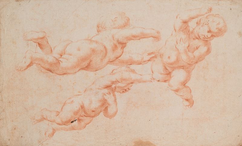 Scuola Romana del XVII/XVIII Secolo - Studio di quattro putti (recto) e studio di tre putti (vers...