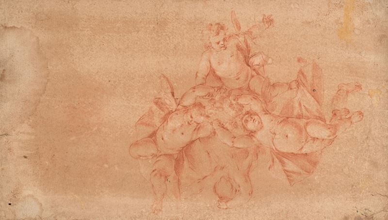 Scuola Romana del XVIII Secolo - Studio di quattro putti in volo e studio di Dio Padre (recto e v...