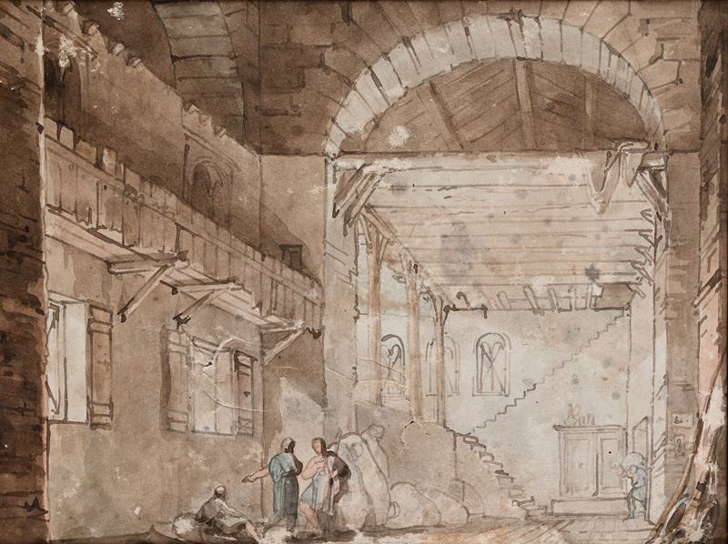 Scuola Neoclassica - Studio di interno con figure classiche